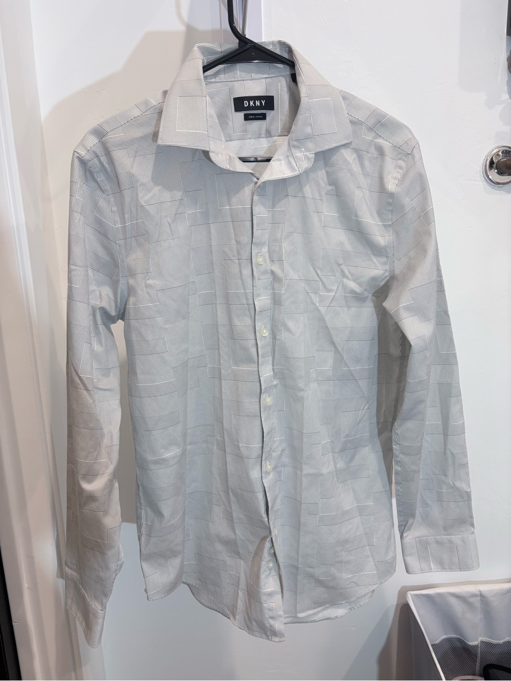 DKNY White and Light Gray Geometric Dress Shirt
